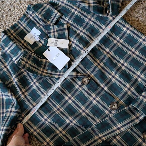 NWT Greylin Green Plaid Belted Single-breasted Button Blazer Coat Jacket, size S - Picture 6 of 10